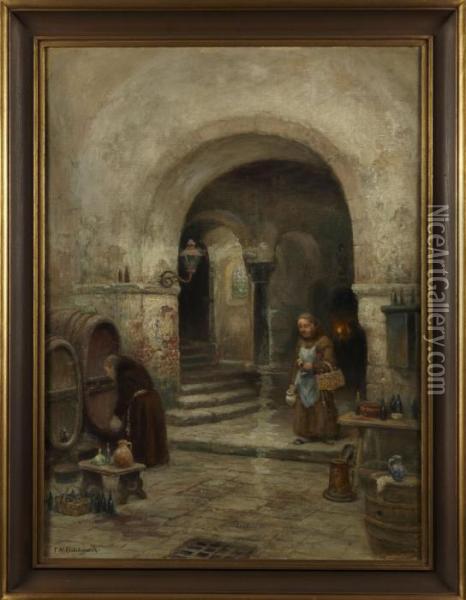Munkar I Vinkallare Oil Painting - Frans Wilhelm Odelmark