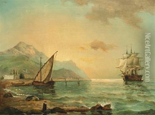 Mediterranean Seascape Oil Painting - Johan Carl Christian Brosboell