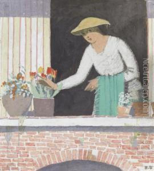 Madchen Am Fenster Oil Painting - Hans Bruhlmann