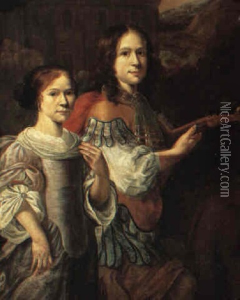 Portrait Of A Boy Holding A Lute And His Sister Oil Painting - Jan Mytens