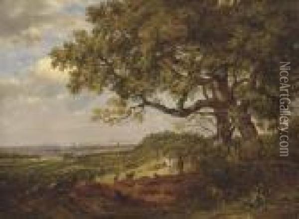 View Of Tonbridge From A Point 
Between Tonbridge And Tunbridge Wells, With Figures And A Horse In The 
Foreground Oil Painting - Patrick, Peter Nasmyth
