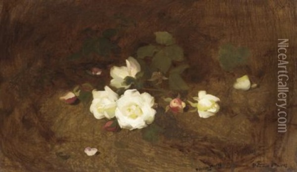 Pink And White Roses Oil Painting - Stuart James Park