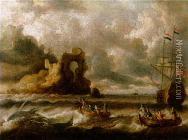 Marine Mit Walfischjagd Oil Painting - Bonaventura Peeters the Elder