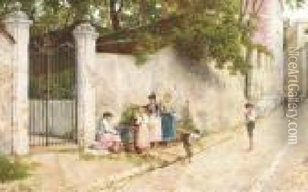 A Village Street With Figures At A Well Oil Painting - Bartolomeo Giuliano