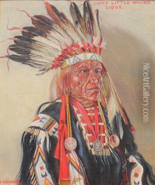 Chief Little Wound Oil Painting - Elbridge Ayer Burbank