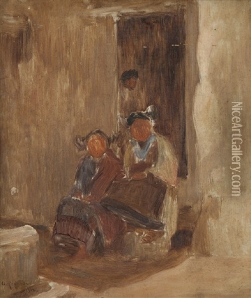 Figures In A Doorway Oil Painting - Granville S. Redmond