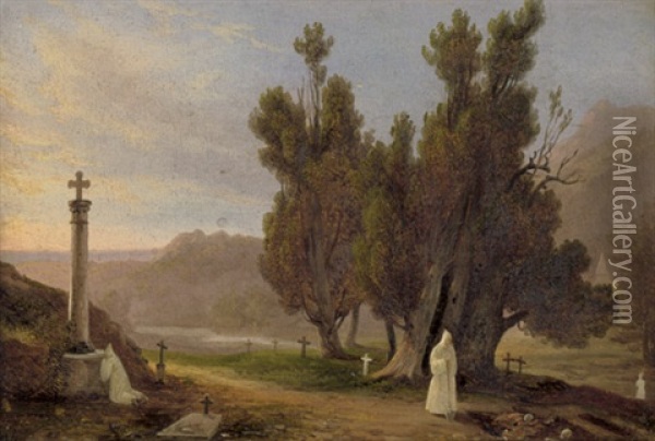 Landschaft Mit Zwei Monchen Auf Einem Friedhof Oil Painting - Massimo D' Azeglio