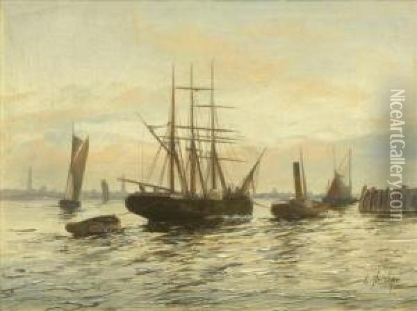 Harbour Scenes Oil Painting - Edwin Fletcher