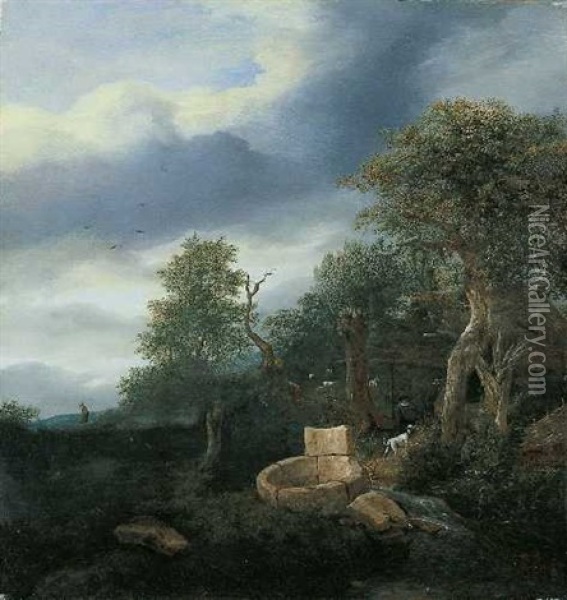 Landschaft Mit Brunnen Oil Painting - Jacob Van Ruisdael