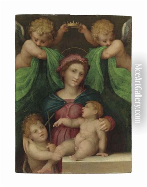 The Madonna And Child With The Infant Saint John The Baptist And Two Angels Oil Painting - Andrea Del Sarto
