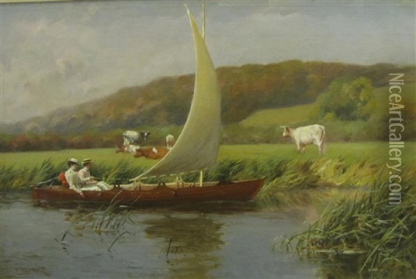 Jolly Boating On A River Oil Painting - Frank Percy Wild