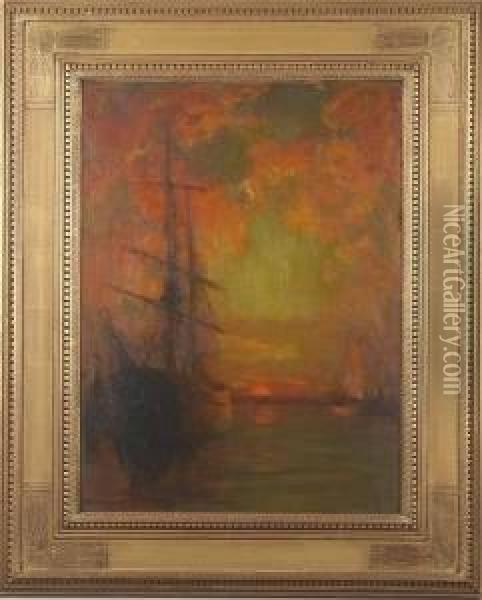 The Harbor At Sunset Oil Painting - Henry Bayley Snell