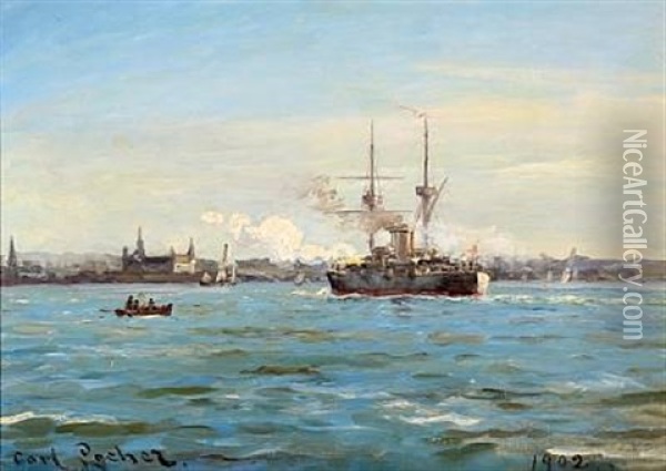 Sail-by Salute At Kronborg Oil Painting - Carl Ludvig Thilson Locher