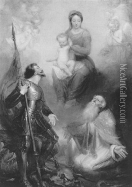 Madonna Mit Dem Heiligen Georg Und Kniendem Bischof Oil Painting - Anton Raphael Mengs