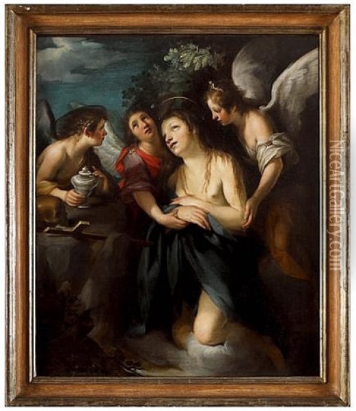 Mary Magdalene Sustained By Angels Oil Painting - Francesco Rustici