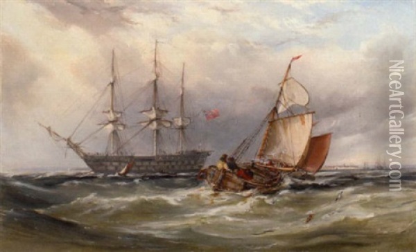 The Guardship At The Nore Oil Painting - George William Crawford Chambers
