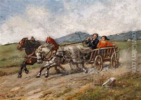 A Russian Scene With Persons In A Horse Carriage Oil Painting - Theodor Breitwieser