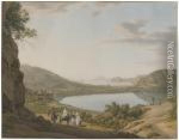 View Of Lake Averno Oil Painting - Giovanni Battista Lusieri