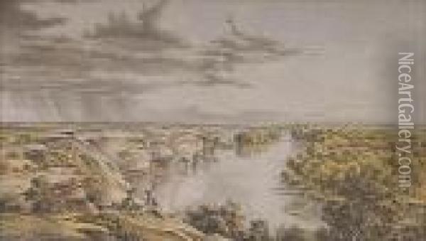 Cliff Top River Landscape Oil Painting - Eugene von Guerard
