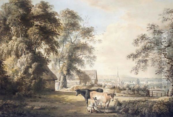 Stowmarket From Stowupland, Suffolk Oil Painting - Paul Sandby