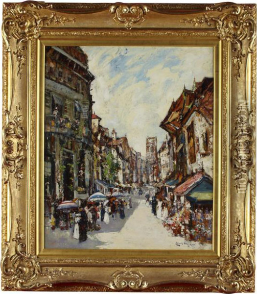 Street Scene Exeter Oil Painting - James Kay