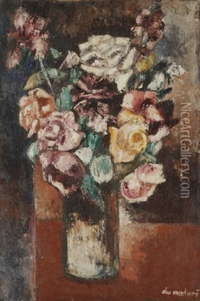 Vase De Roses Oil Painting - Jean Du Marbore