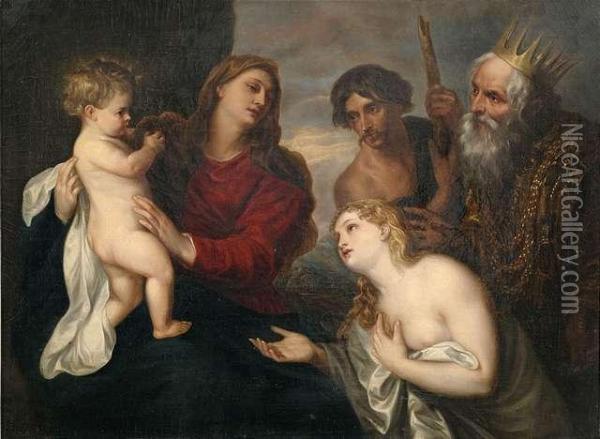 The Virginand Child Adored By Penitent Sinners. Oil Painting - Sir Anthony Van Dyck