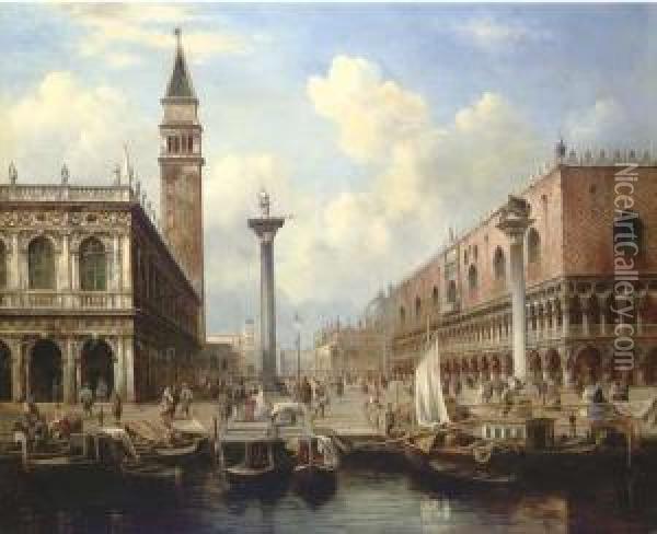 The Piazzetta, Venice, Looking Towards The Piazza San Marco Oil Painting - Adolf Sukkert