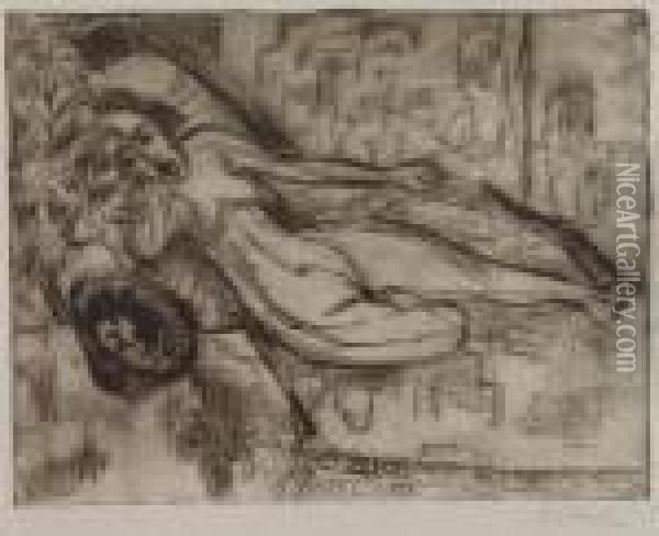 Nacktes Liegendes Madchen Auf Diwan Oil Painting - Ernst Ludwig Kirchner