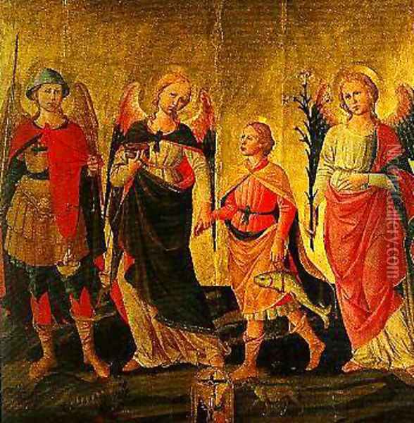 Tobias and the Three Archangels Oil Painting - Domenico Di Michelino