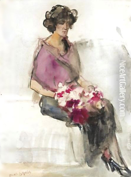 A Seated Lady With Flowers Oil Painting - Isaac Israels