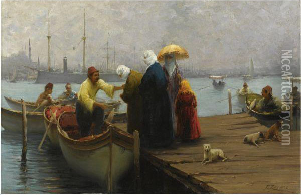 L'imbarcazione Oil Painting - Fausto Zonaro