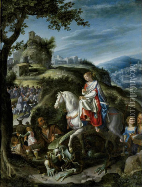 Saint Martha Trampling The Dragon Oil Painting - Pietro De Lignis