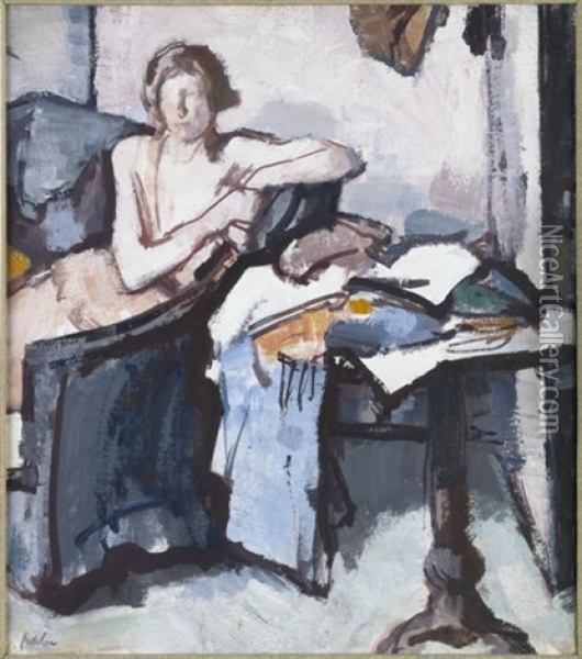 In The Studio, Model Reading Oil Painting - Samuel John Peploe