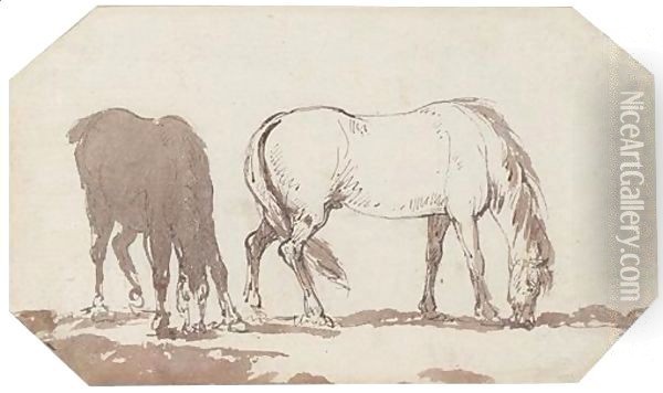Horses Grazing In A Field Oil Painting - Thomas Rowlandson