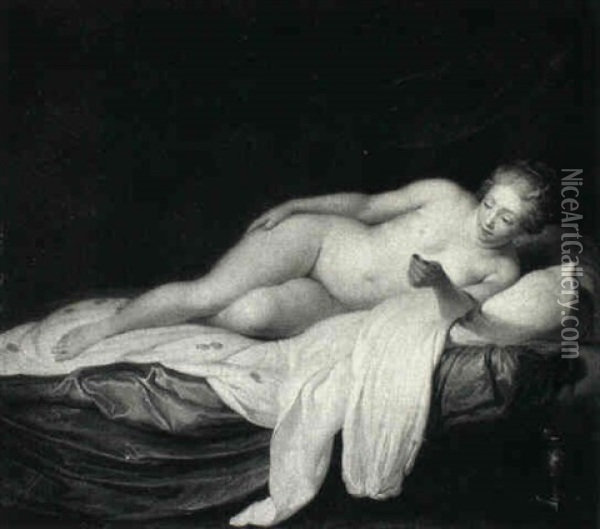 Danael Reclining And Holding A Coin In Her Out Stretched    Hand Oil Painting - Louis Jean Francois Lagrenee