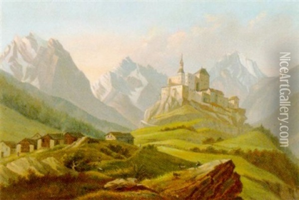 Schloss Tarasp Im Bundnerland Oil Painting - Heinrich (Karl Heinrich) Gernler