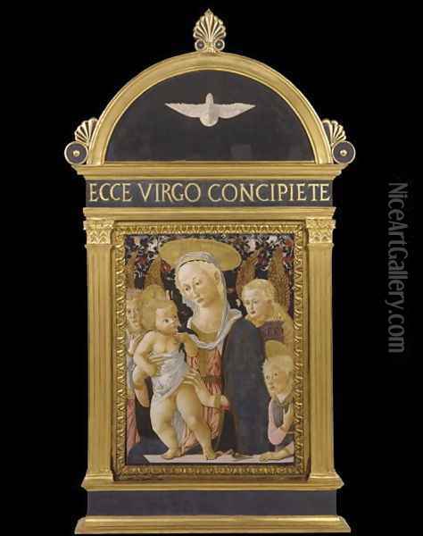 The Madonna and Child with infant St. John the Baptist and two angels Oil Painting - Pesellino