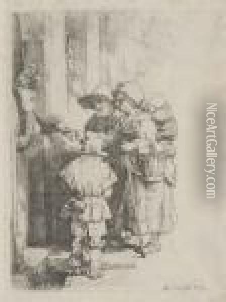 Beggars Receiving Alms At A Door Oil Painting - Rembrandt Van Rijn