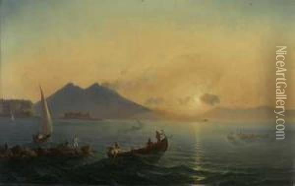 Golf Von Neapel Bei Sonnenaufgang Mit Fischerbooten Oil Painting - Carl Morgenstern