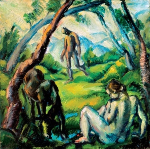 Aktok Tajban (nudes In Landscape) Oil Painting - Gyula Derkovits