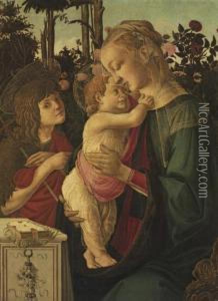 The Madonna And Child With The Infant Saint John The Baptist Oil Painting - Sandro Botticelli