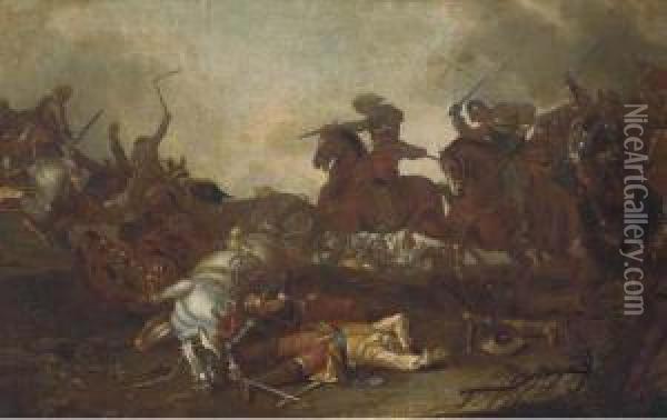 A Cavalry Skirmish Oil Painting - Antonio Calza