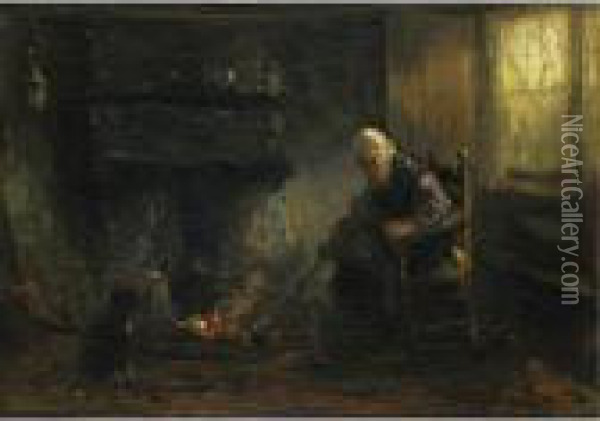 At The Hearth Oil Painting - Jozef Israels