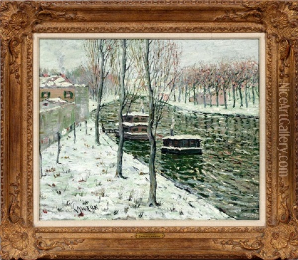 Houseboats Oil Painting - Ernest Lawson