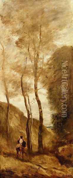 Horse and Rider in a Gorge Oil Painting - Jean-Baptiste-Camille Corot