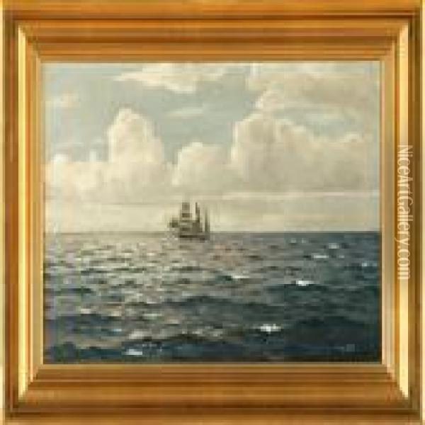 Marine With Abrigantine On Open Sea Oil Painting - Emanuel A. Petersen