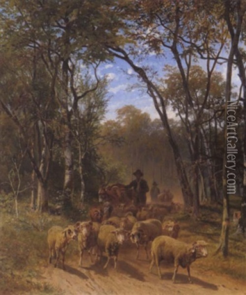 Schafherde Auf Einer Waldlichtung Oil Painting - Gustav Ranzoni