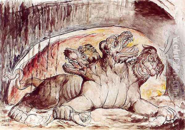 Inferno, Canto VI, 12-35, Cerberus Oil Painting - William Blake