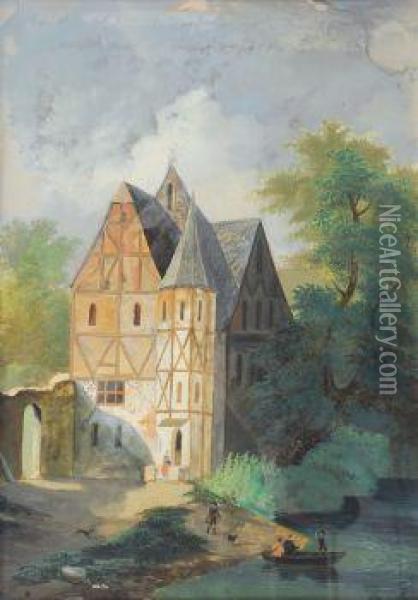 Schlos An Einem Flus Oil Painting - Johann Harmsen
